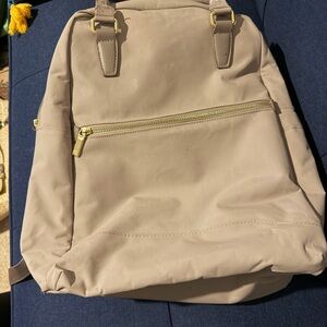 RFID Block Neutral Beige Women's Backpack with Gold Hardware